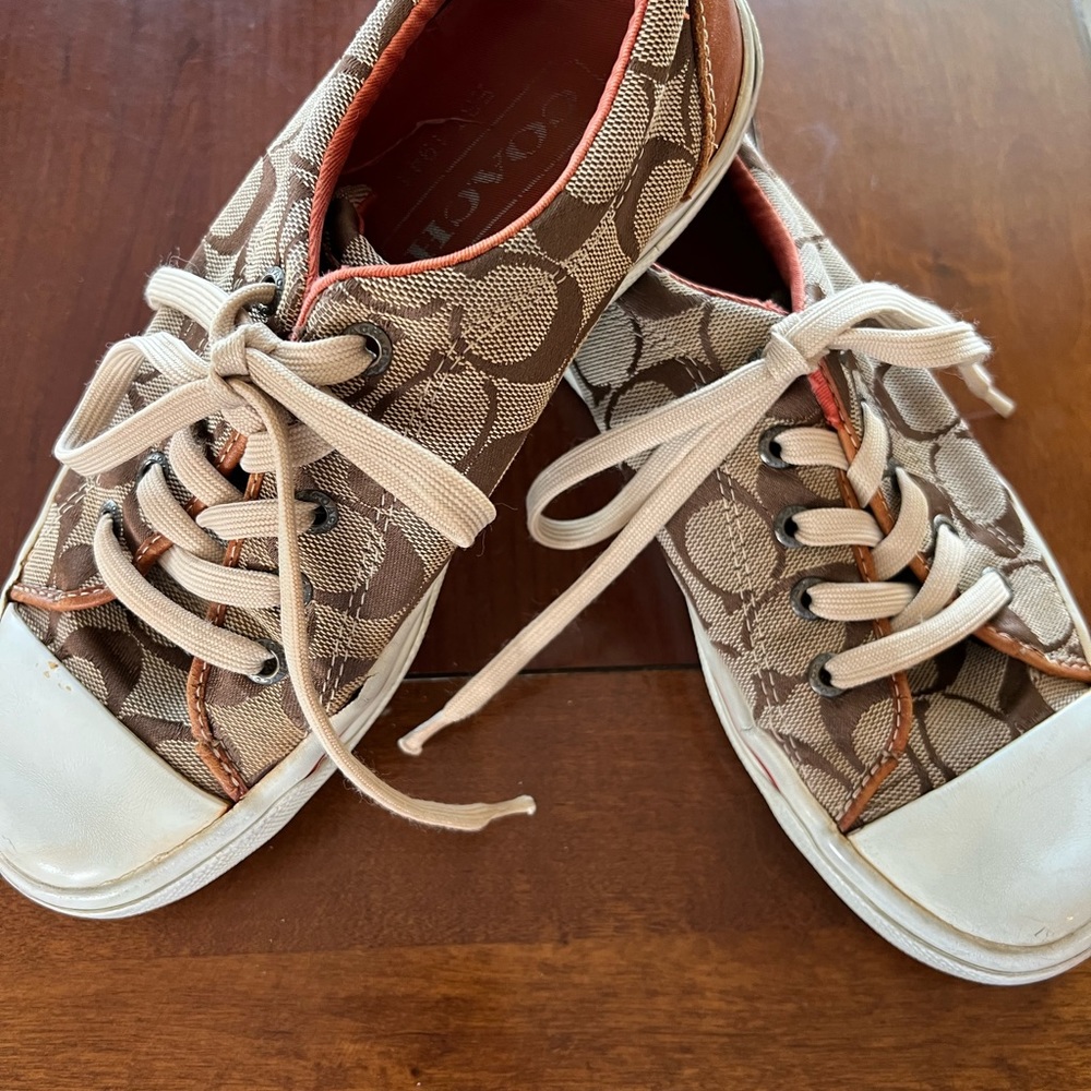Women’s Coach Shoes. Brown “ coach fabric w/ leather. Size 7 1/2